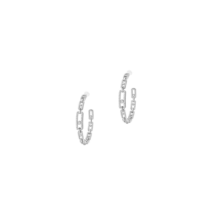 Messika Boucles D'Oreilles Cr Oles Messika Move Link Moyen Mod Le En Or Blanc Et Diamants