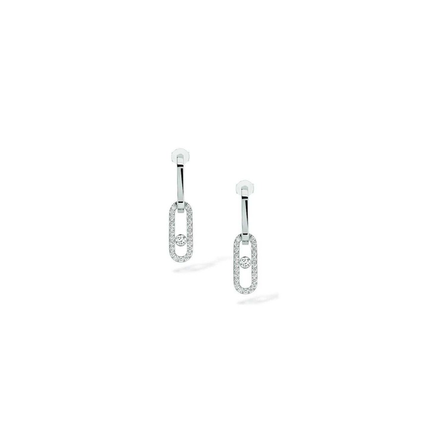 Messika Boucles D'Oreilles Pendantes Messika Move Link En Or Blanc Et Diamants