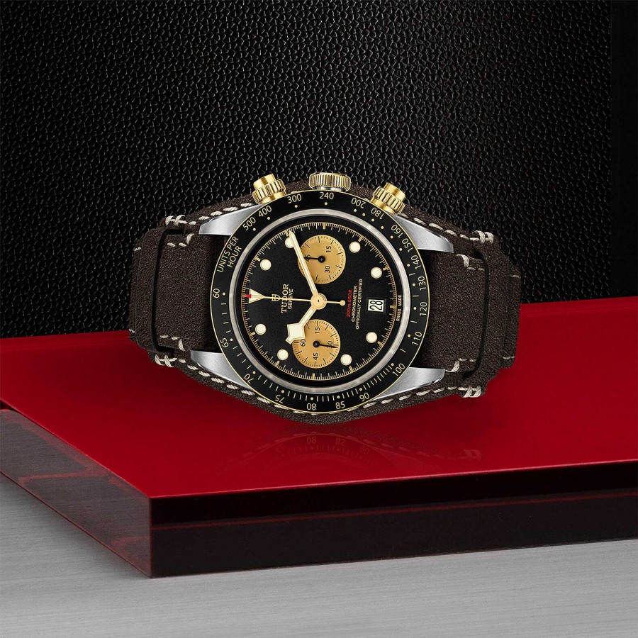 TUDOR Montre Tudor Black Bay Chrono S&G Bo Tier En Acier 41 Mm, Bracelet En Cuir Brun