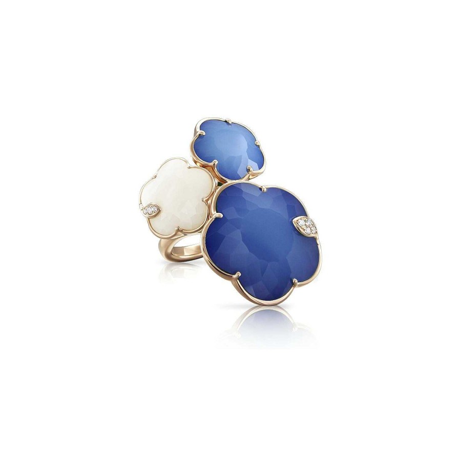 Pasquale Bruni Bague Pasquale Bruni Ton Joli En Or Rose, Blue Moon, Agate Blanche Et Diamants