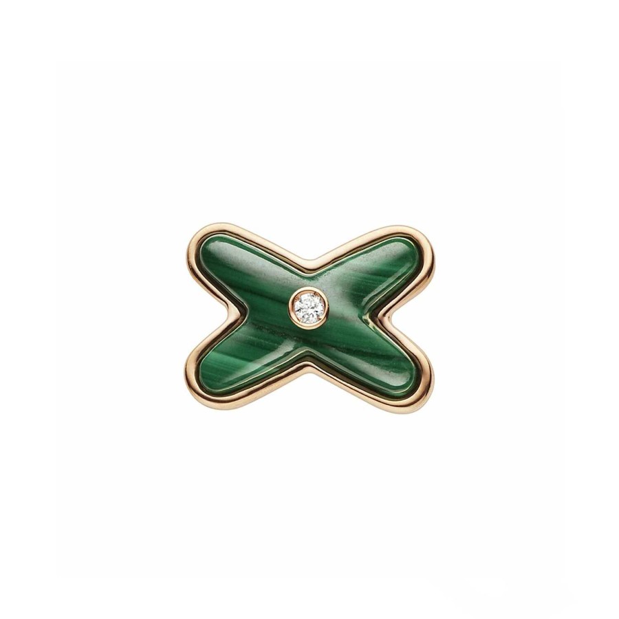 Chaumet Mono Boucle D'Oreille Chaumet Jeux De Liens En Or Rose, Malachite Et Diamant